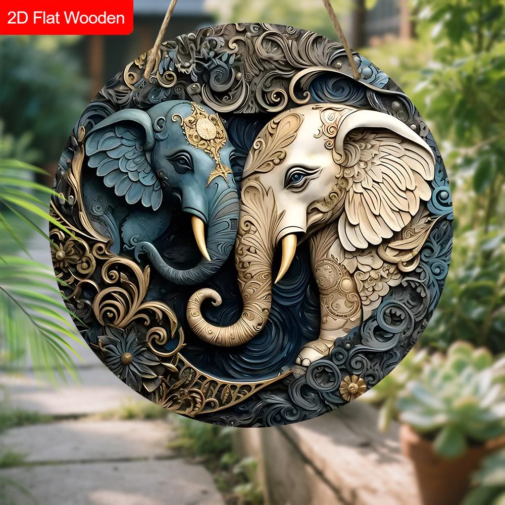 Diwali Wooden Sign with Elephant Faced Buddha Pattern - Decorative Signs & Plaques - Ideal for Home, Holiday Decor