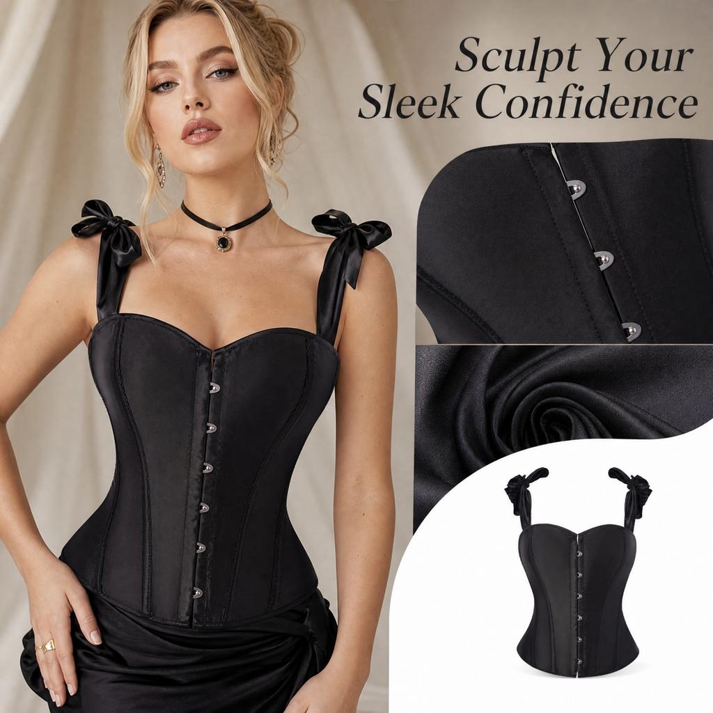 Women's Adjustable Double Strap Corset Top Shapewear with Boning and Lace-Up Back
