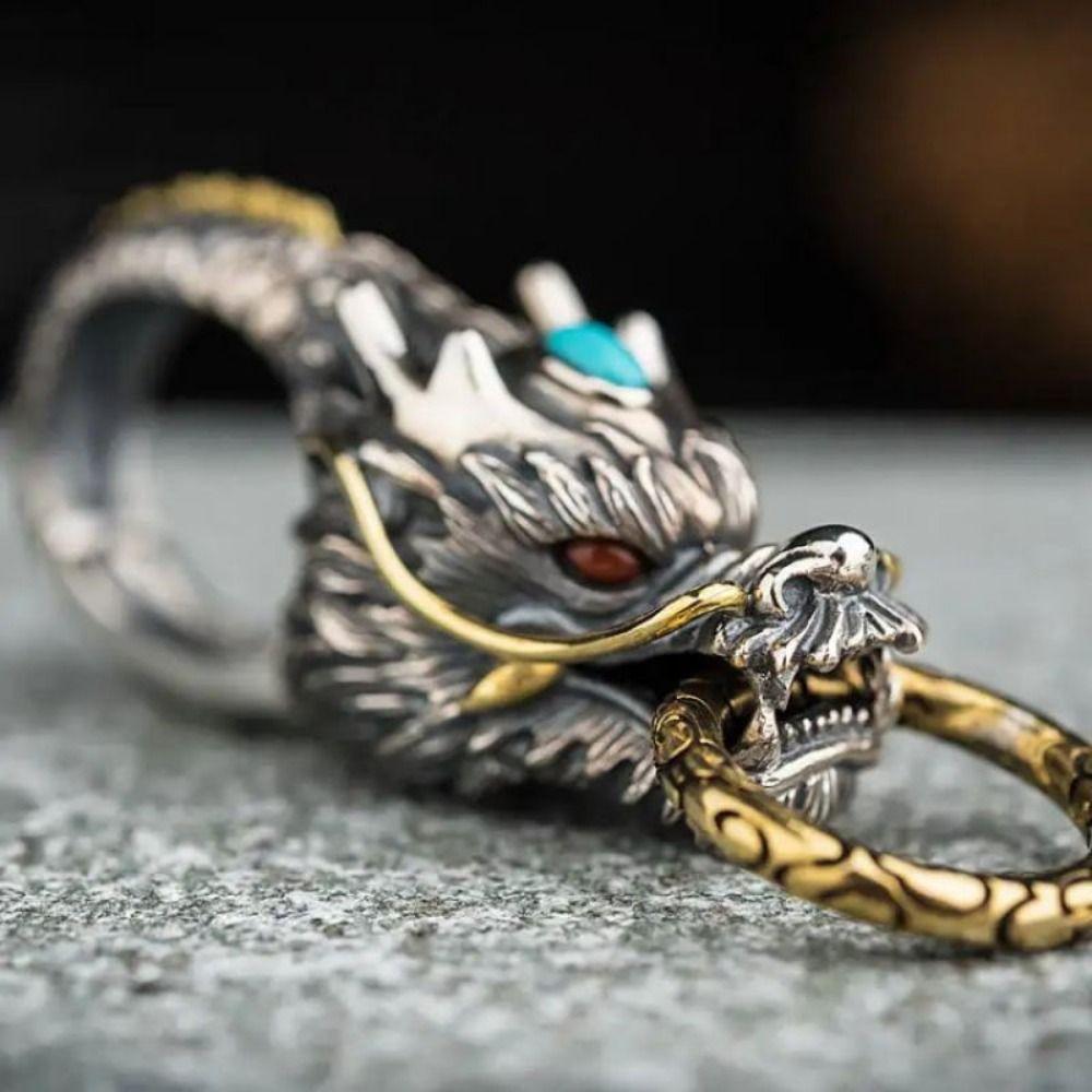 Vintage Dragon Head Key Chains Rhinestone Inlay Key Ring Pendant  Decorations Accessories
