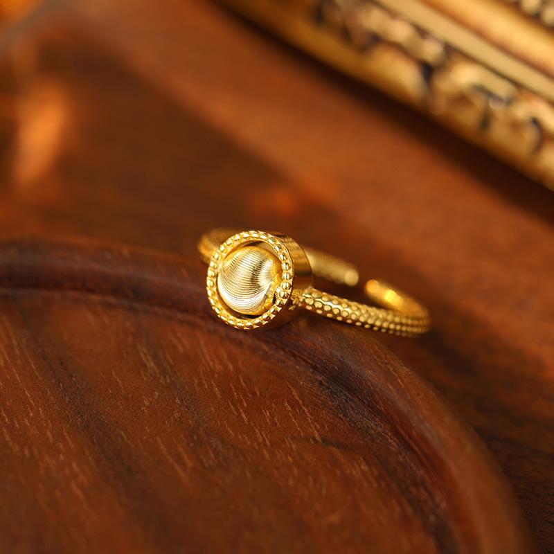 Banyan Tree S925 Prata Banhado Ouro Olho de Gato Anel de Dedo Indicador Rotativo - Luxo Leve para Mulheres