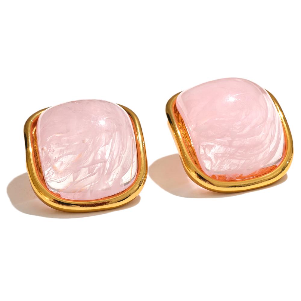 Yhpup Y2K Bunte Harz-Quadrat-Gold-Steckohrringe Damen Sommer Edelstahl 18 Karat Vergoldet Süßigkeit Charme Schmuck Wasserdicht