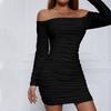 2026 Women's Autumn/Spring One-Shoulder Ruched Bodycon Dress - European & American Style