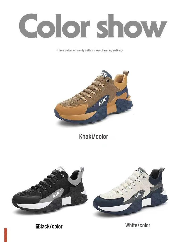 Men's 2025 Korean Style Low-Top Running Shoes - Trendy, Non-Slip, Thick-Soled, Versatile Casual Dad Shoes.