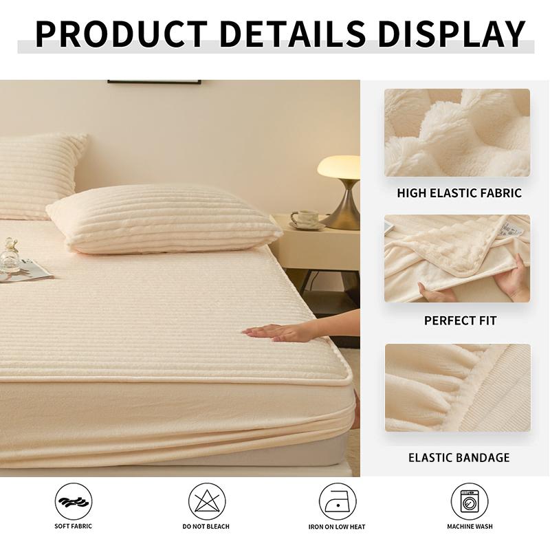 Fluffy Plush Fitted Bed Sheet with Elastic Band Solid Color Mattress Protective Cover Thick Bedspread for Single Double Bedsheet