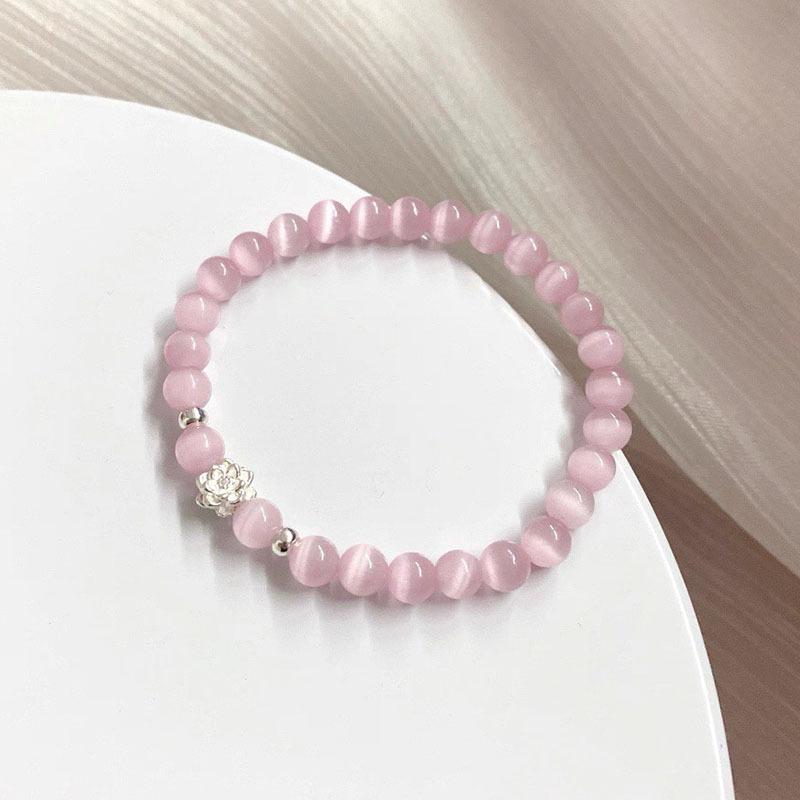 Sterling Silver Unisex Lotus Flower Cat s Eye Stone Bracelet - New Chinese Couple Style