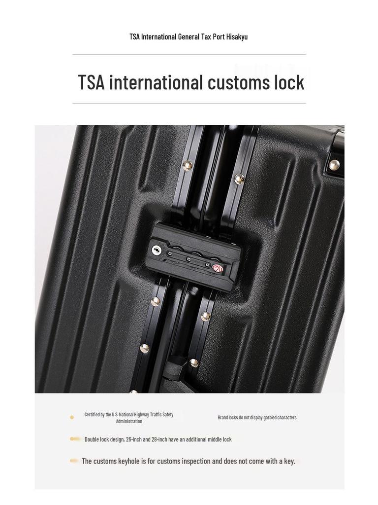 24-Inch Trendy Aluminum Frame Suitcase with Universal Wheels & Password Lock for Students