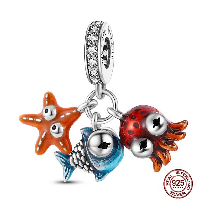 Ocean World Series Original Charms Copper Sea Turtle Octopus Dolphin Seahorse Beads Fits Bracelet Diy Jewelry Gift