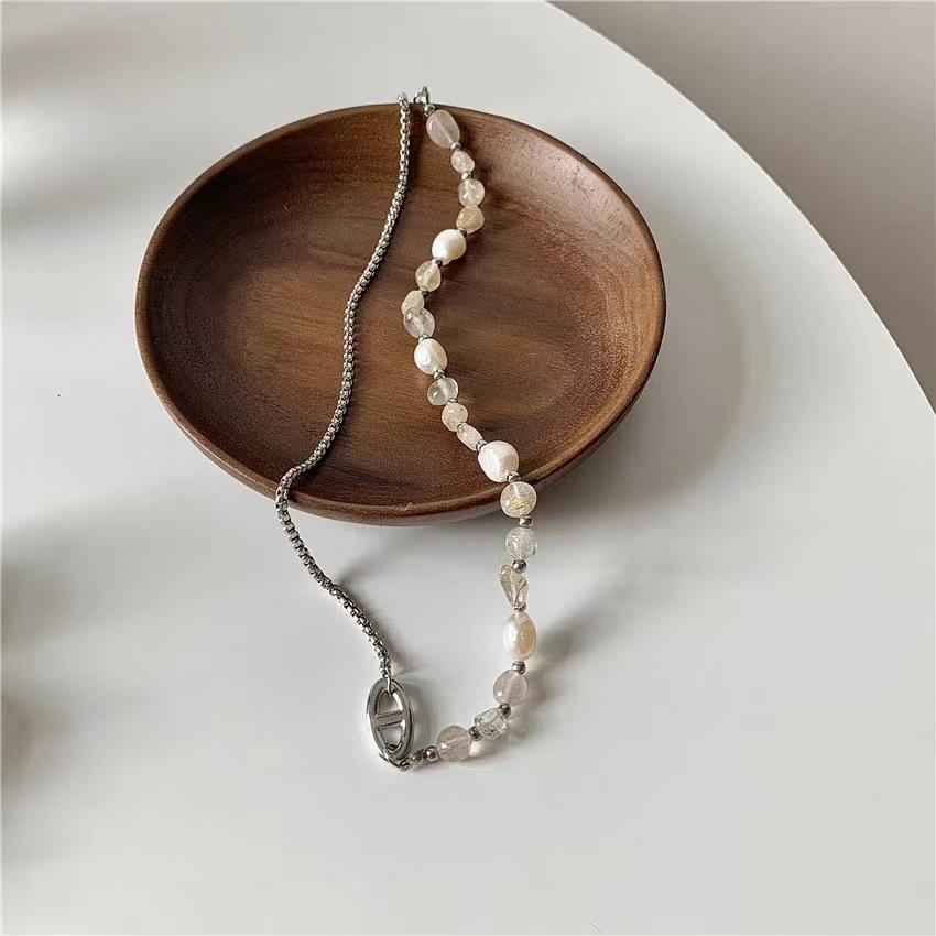 Pig Nose Simple Temperament Beads Irregular Texture Gravel Splicing Necklace Neck Chain Hip Hop Collarbone Chain Jewelry Women