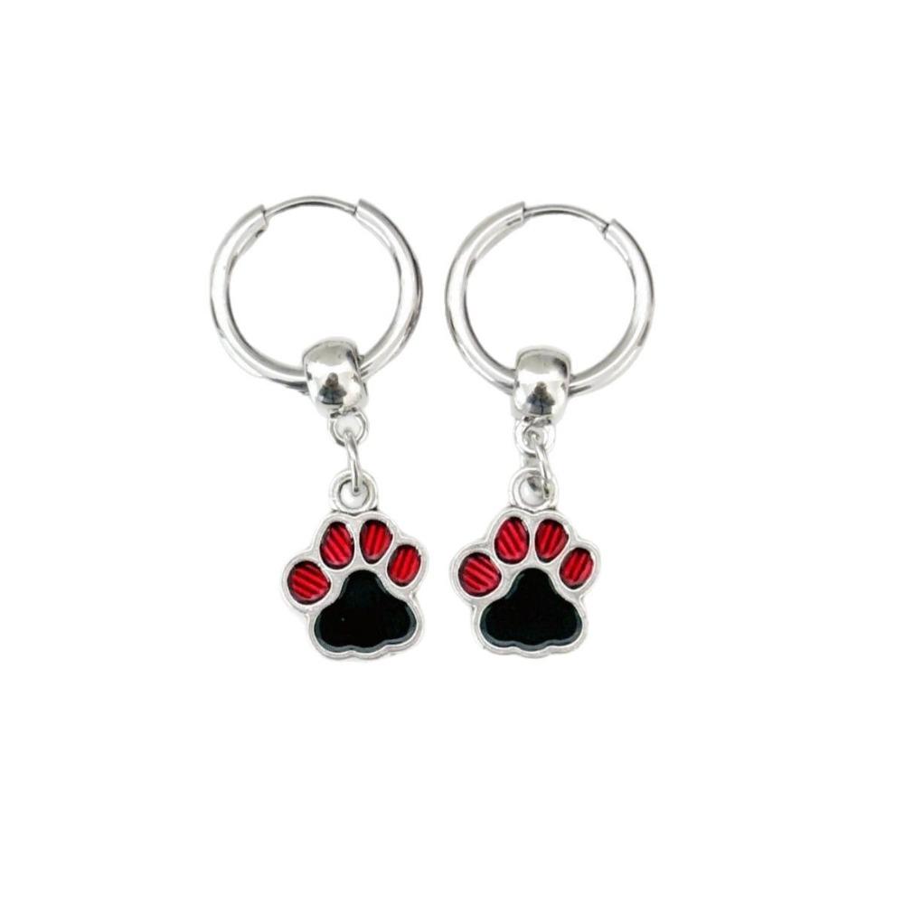 Rock Punk Black Red Drop Glaze Rebellious Meatball Cat Paw Pendant Hoop Earrings Necklace for Women Y2k Spice Girls Jewelry Gift