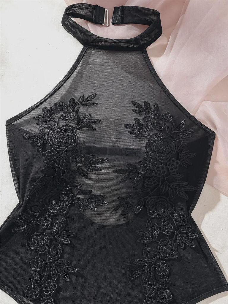 Sexy Water-Soluble Flower Lace Jumpsuit - Slim Fit