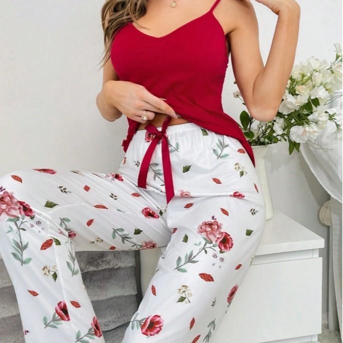 Europe and the United States Hot-selling Love Sexy Loungewear Sling Vest Pajamas Women Can Wear Trousers Set