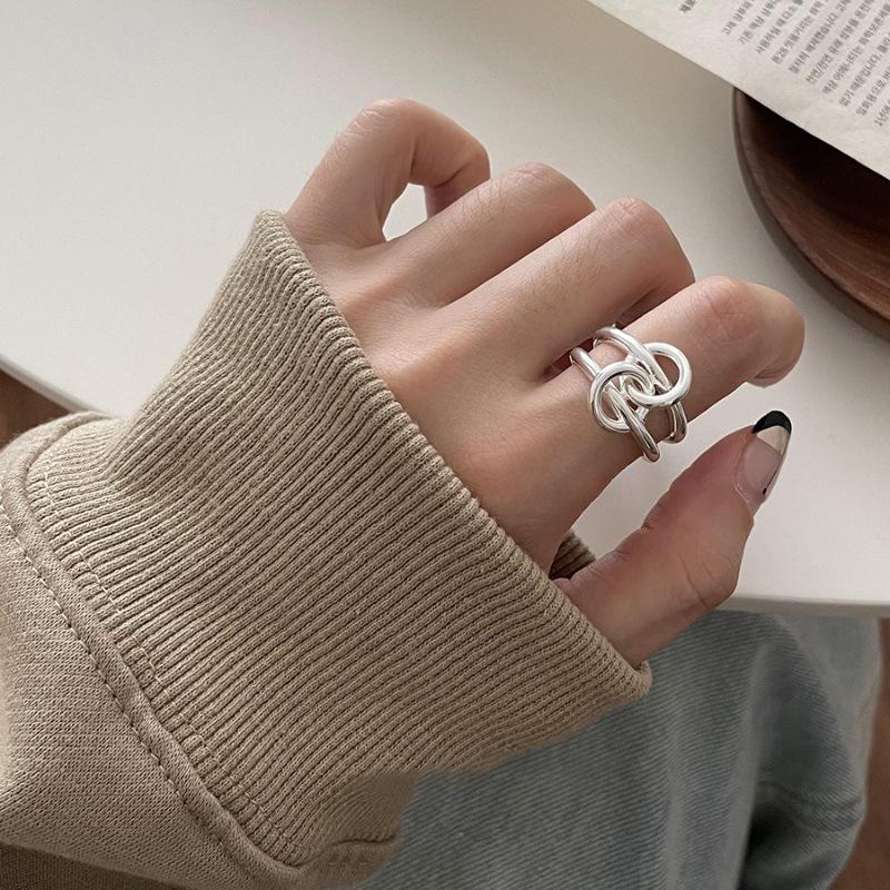 PANJBJ 925 Sterling Silver Geometric Black Stone Rings for Women Girl Korean Simple Adjustable Couple Jewelry Dropshipping