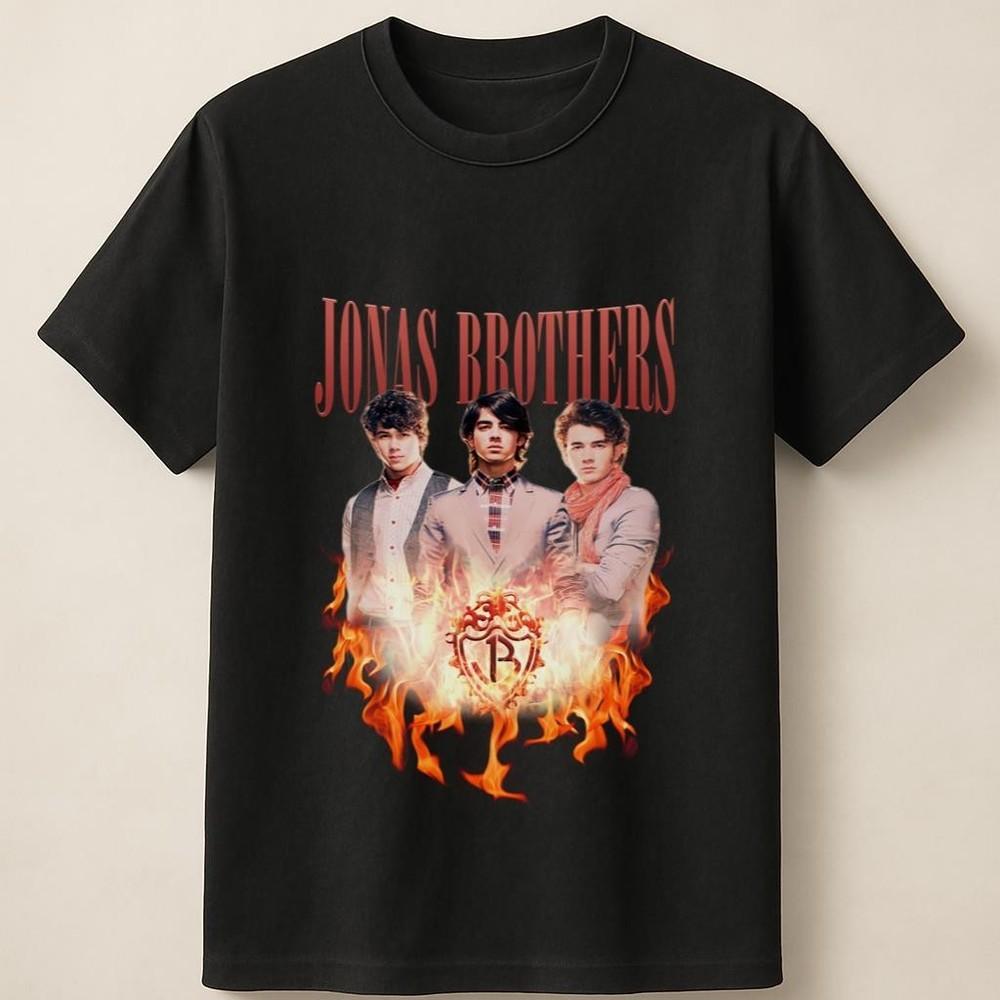 

Jonas Brothers Classic Graphic Design Fire and JB Emblem Fan Gift Unisex T Shirt Unisex T-Shirt XL