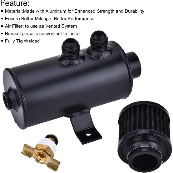 EVIL ENERGY 10An Oil Catch Can, 750Ml Universal Baffled Catch Can With Breather Filter Aluminum Breather Tank 2 Port Air Oil Separator Black