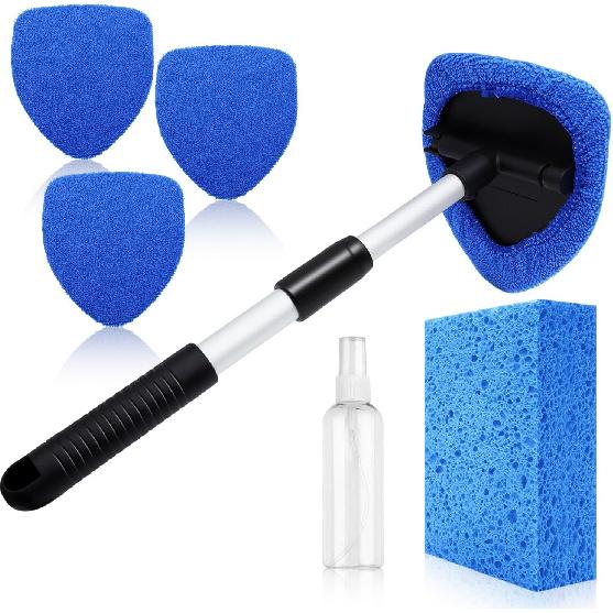 

Инструмент для очистки лобового стекла 57 см - Комплект для чистки стекол автомобиля внутри и снаружи с удлиненной ручкой и 4 микрофибровыми насадками и толстой большой губкой для мытья, синий