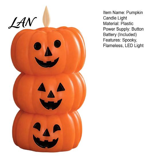 Realistic Flame LED Candle Halloween 3 Tier Stacked Pumpkin Light, Flickering Flameless Lanterns Candle, Battery Operated Fake Pillar for Home