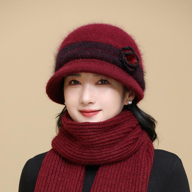 Warme Wintermütze für Damen, Strickmütze, stilvolles Kaninchenfell-Design für Schutz bei kaltem Wetter