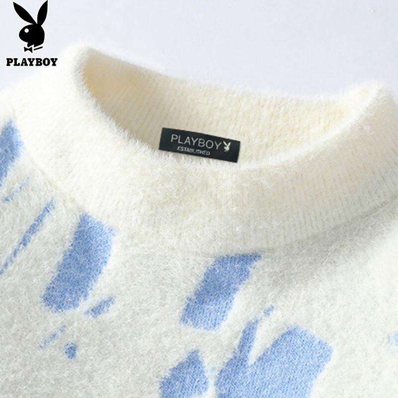 PLAYBOY Men's Faux Mink Round Neck Sweater