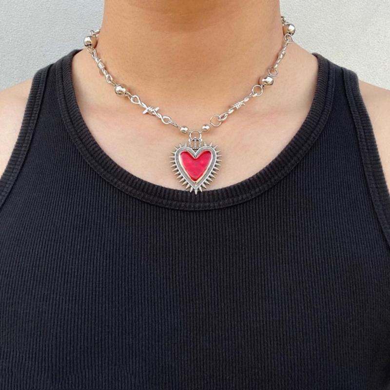 Fashion Gothic Thorn Heart Charm Choker Necklace for Women Men Hip-hop Punk Metal Chain Neckwear Fashion Party Jewelry