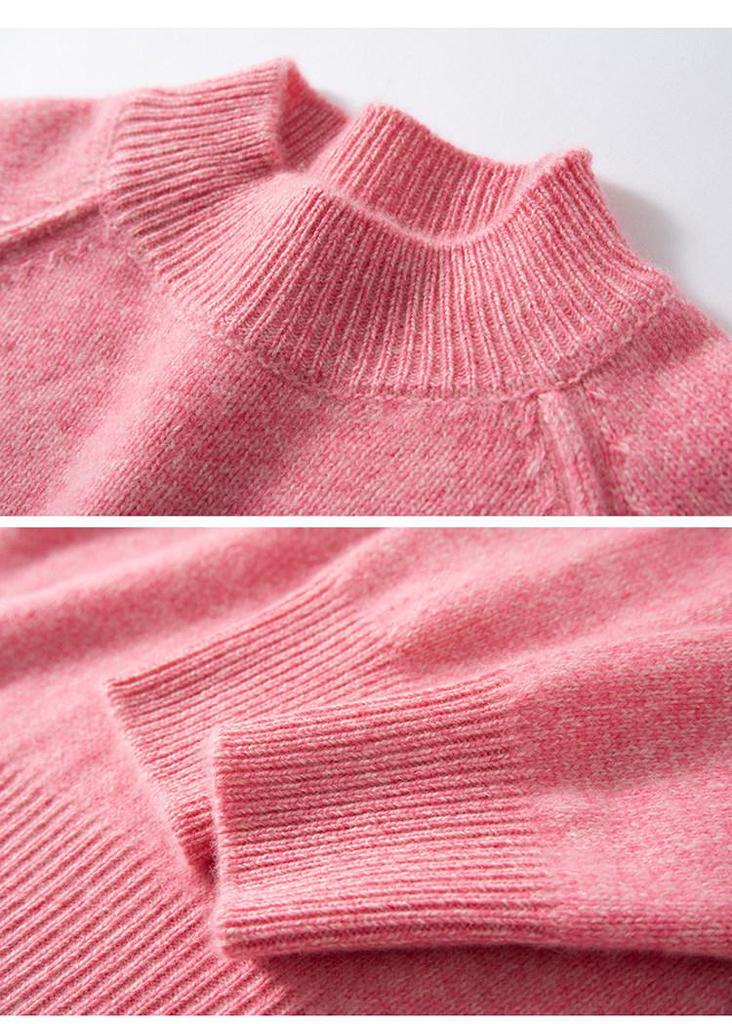 Women's Marled Yarn Pure Wool Long Sleeve Sweater, Half-High Neck Pullover for Autumn/Winter