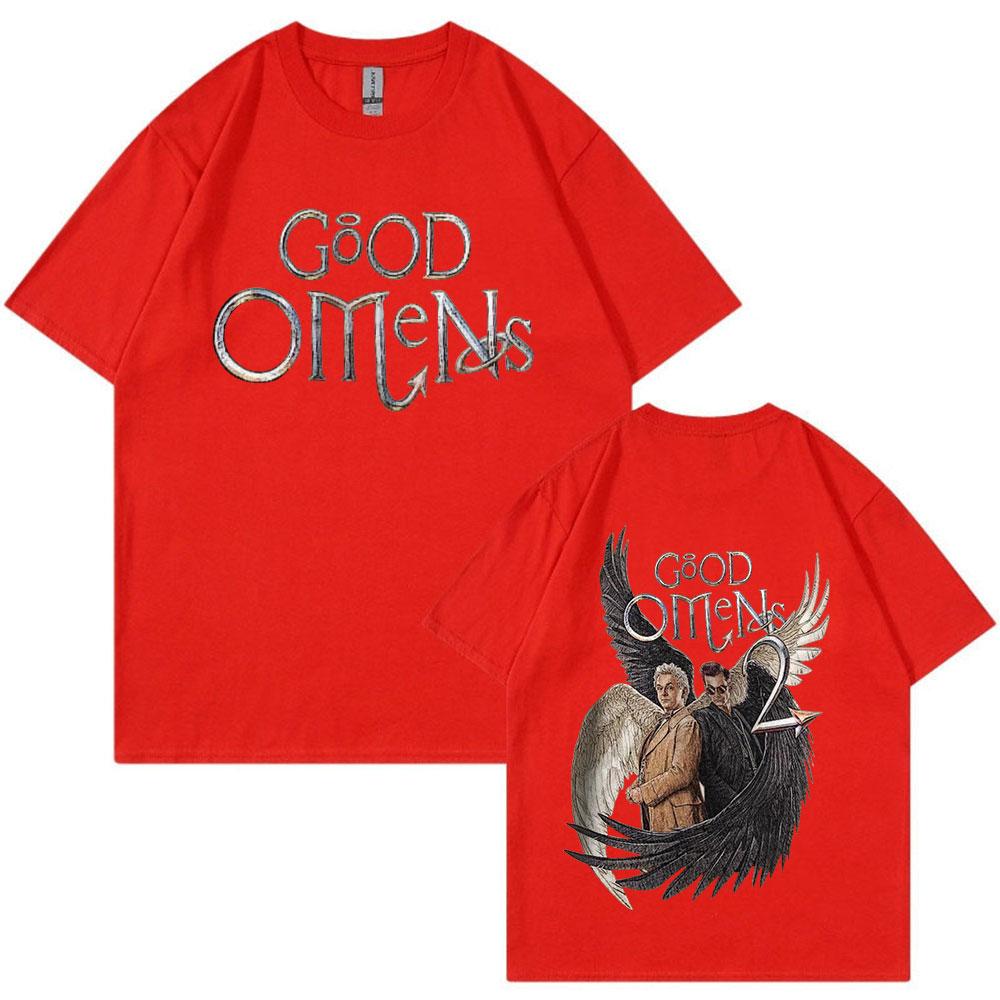 Good Omens Vintage Graphic T Shirt Men Fashion Cotton Short Sleeve T-shirts Unisex Casual Oversized T-shirt Harajuku Streetwear