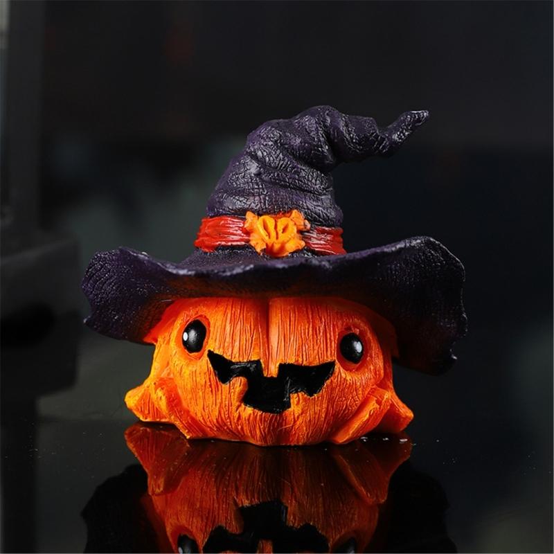 Resins Witch Hat Pumpkin Miniature Figurine Halloween Home Office Tabletop Decors Festives Shelf Display Ornament Gift