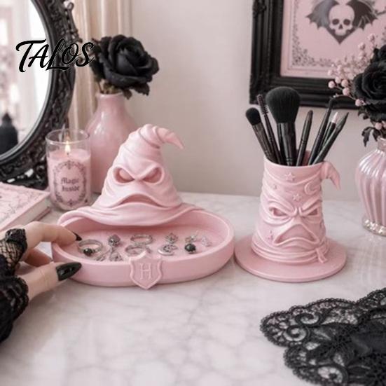 Minimalist Tabletop Organizer Wizard Hat Storage Box, Gothic Desk for Makeup Brushes And Compact Countertop Case Pens, Dark Academia Vintage Halloween
