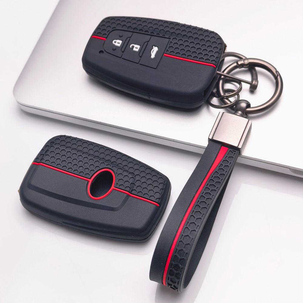 Silicone Car Key Fob Cover with Matching Keychain Is Exclusively Designed for Toyota Models Featuring, Fits Toyota Models Camry Corolla RAV4 Prius