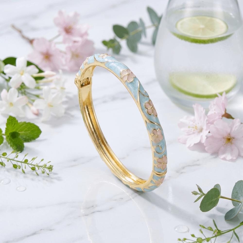 Vintage Enamel Dropped Glaze Bangle Flower Oil Drop Bracelet Enamel Floral Bangle Daily Wear