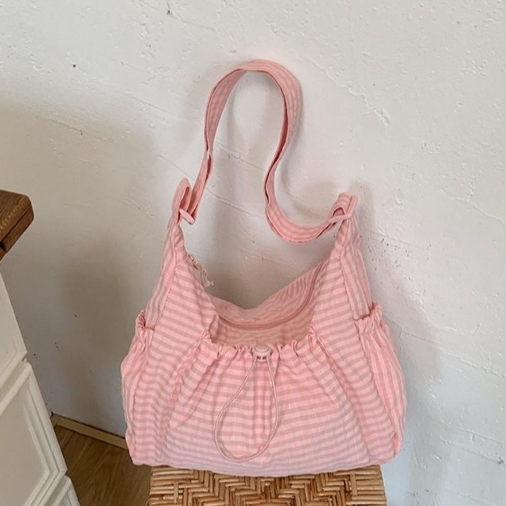 Large Capacity Striped Shoulder Bag Zipper Closure Nylon Crossbody Bag Fashion Tote Bag  Daily