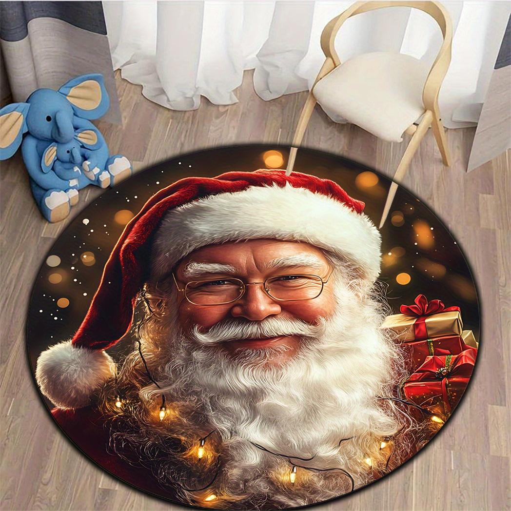 

1 piece Santa Claus pattern round rug, non-slip washable rug for bathroom/kitchen/living room/bedroom/yard 100x100cm