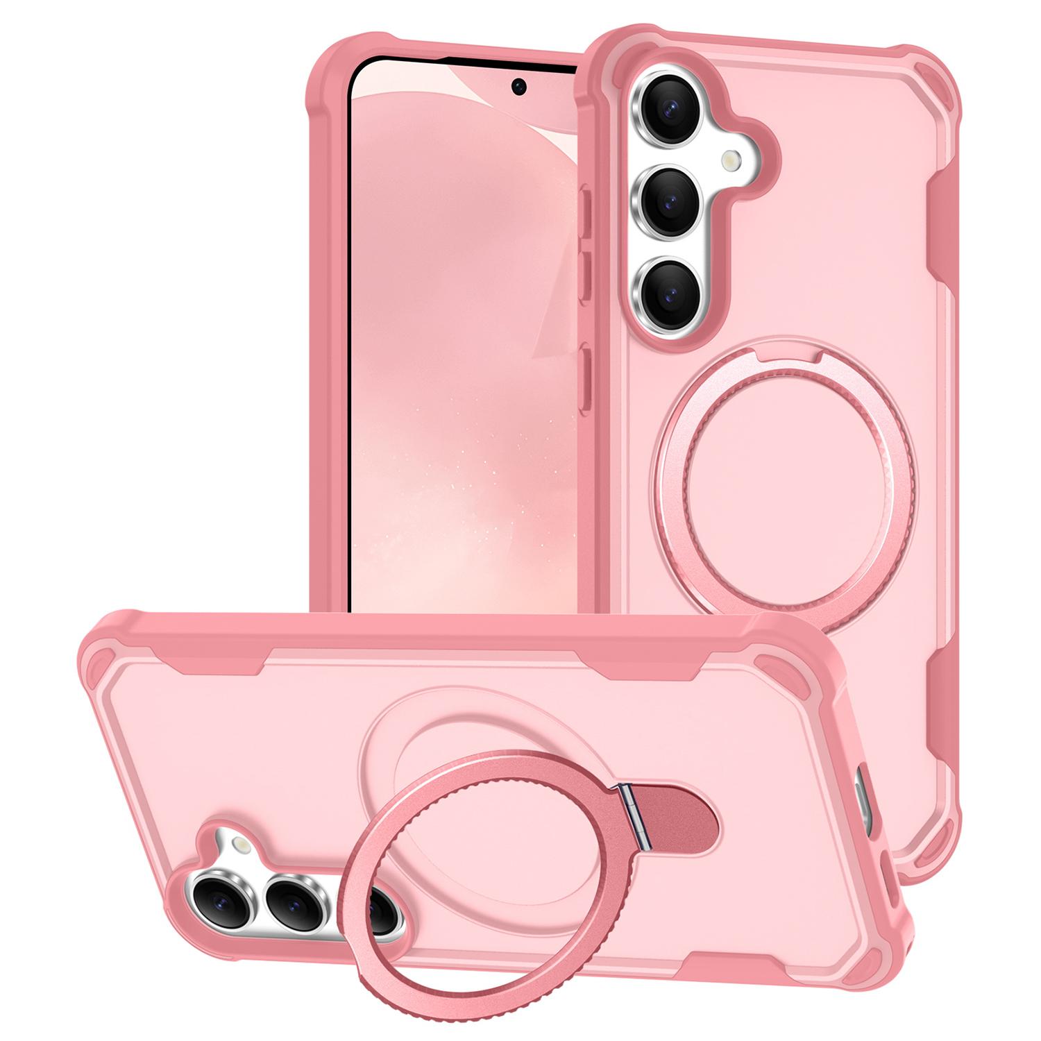 

For Samsung Galaxy S25/S24 Case Compatible with MagSafe Kickstand TPU+PC Shockproof Phone Back Cover Pink