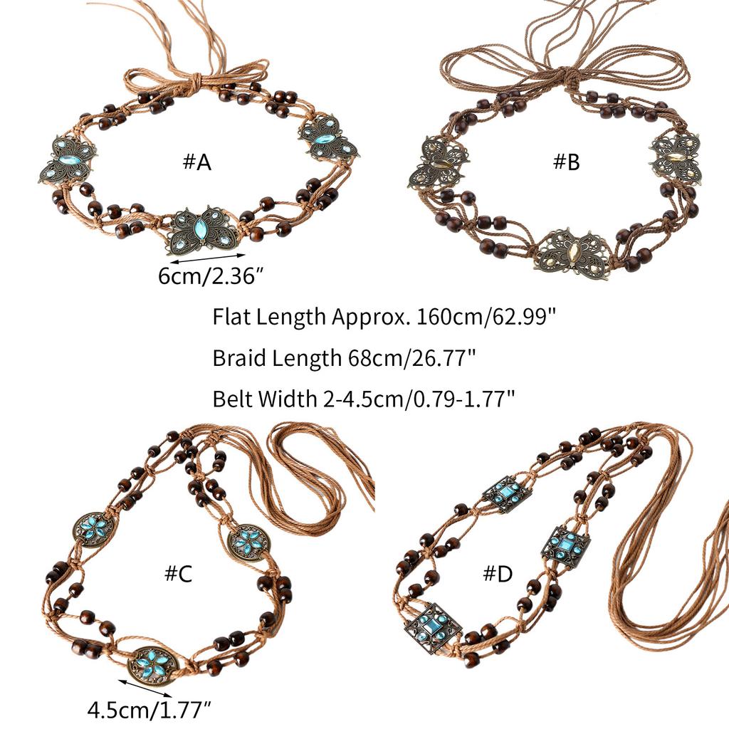 Womens Fringe Belt with Beads Western Bohemian Style Tassel Knotted Wide Belt