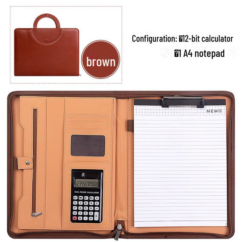 Dosar A4 din piele cu calculator - Dosar portabil, multifuncțional cu fermoar, pentru întâlniri cu clienții și tranzacții în cameră