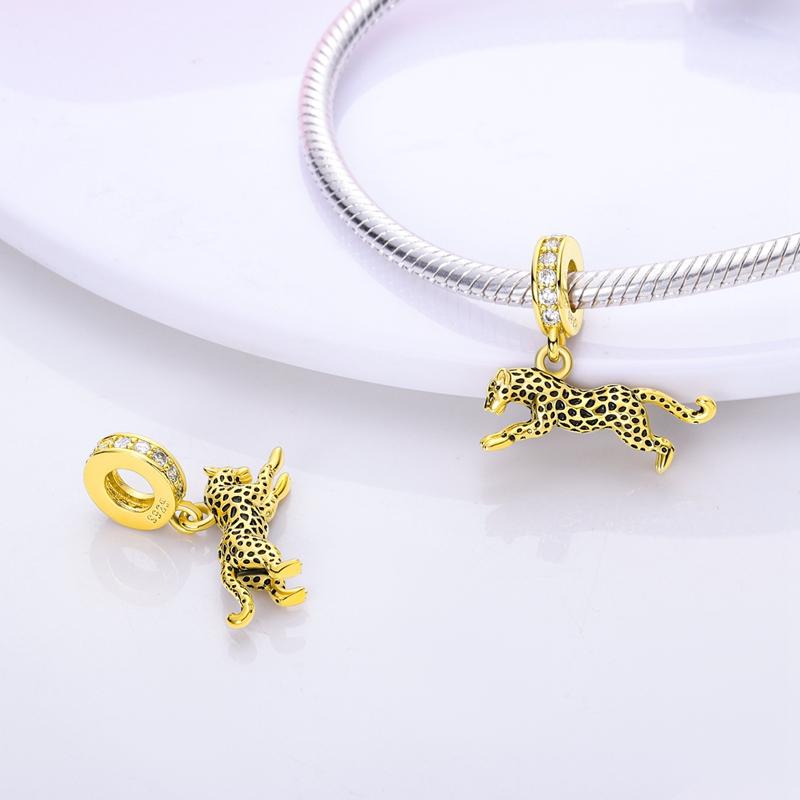 Original Charms Beads Copper Golden Bow Leopard Cat Dog Sunflower Beads Fit Pendant Bracelet Women Jewelry Gift
