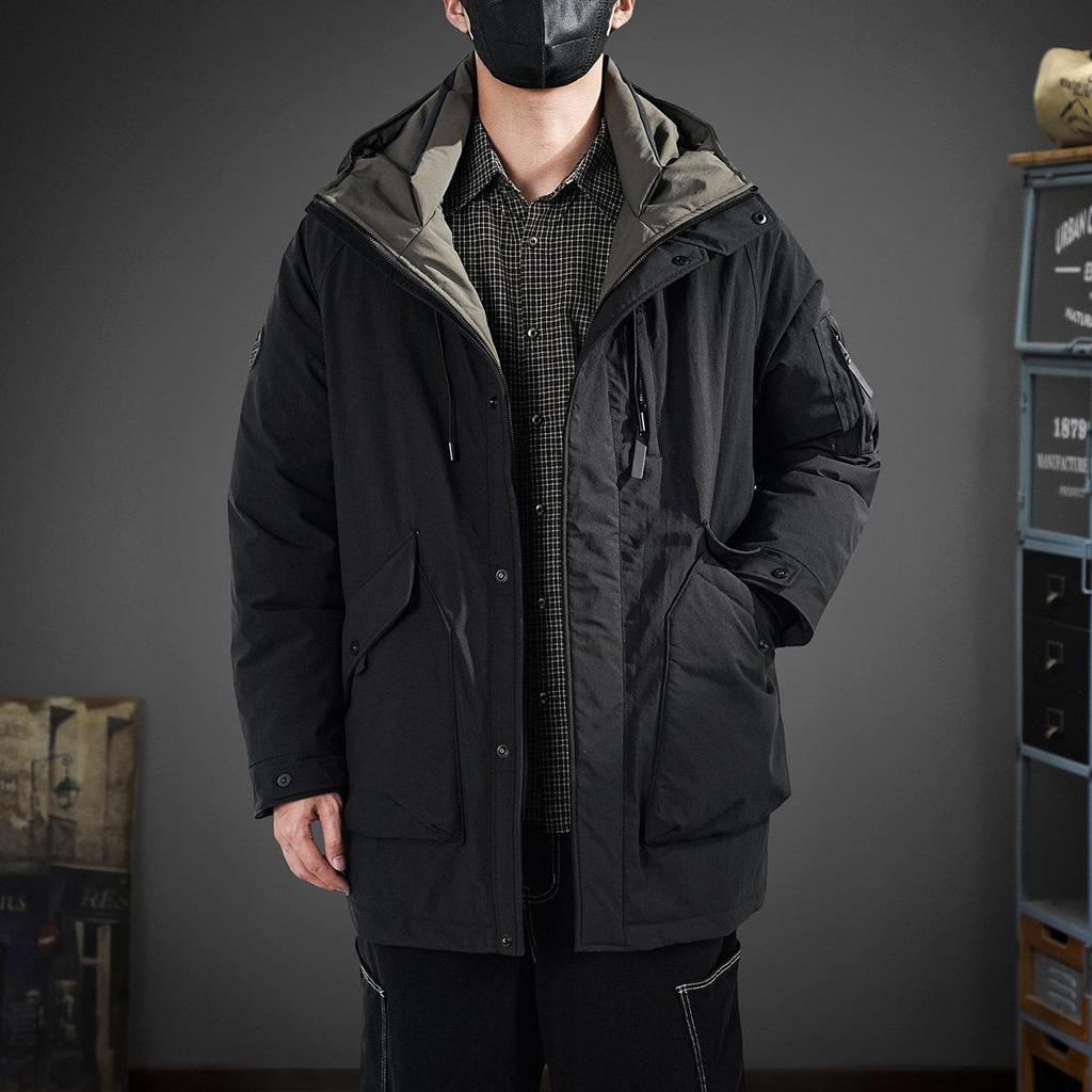 Men's Hooded Windproof Down Jacket - 2025 Winter Style, Thickened Mid-Length White Duck Down Outerwear