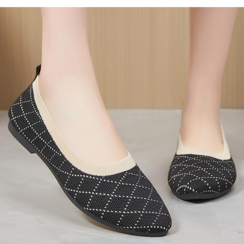 Modische Schuhe Damen 2024 Sommer Neu Modisches Stoffobermaterial Farbblock One Step Mehrfarbig Leichte Öffnung Schuhe Flacher Boden