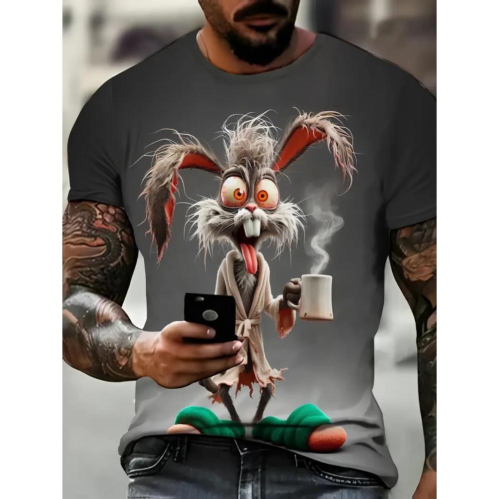 Summer Men's Sport Casual Breathable Short Sleeve Cartoon Animal Printed Pattern Large Oversize LooseTops