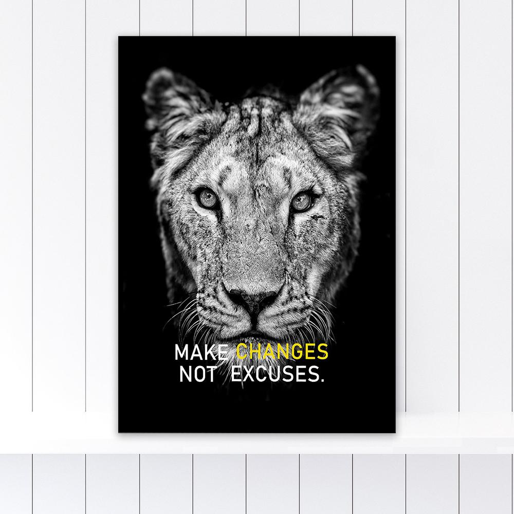 Animals Inspirational Wall Art Black and White Poster Lion Head Prints Motivational Quote Picture Canvas Painting Office Decor
