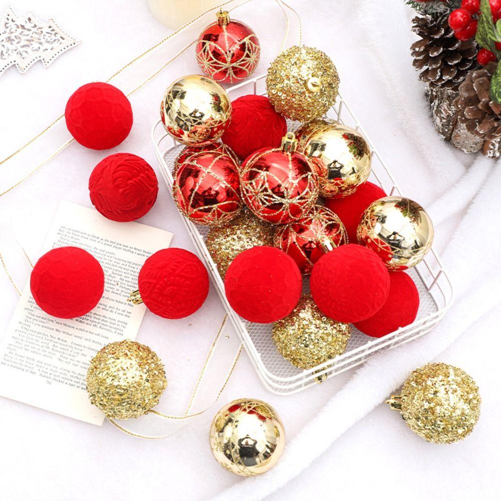 25pcs Plastic Christmas Hanging Balls Flocking Xmas Tree Ornaments  Holiday Festival Decor