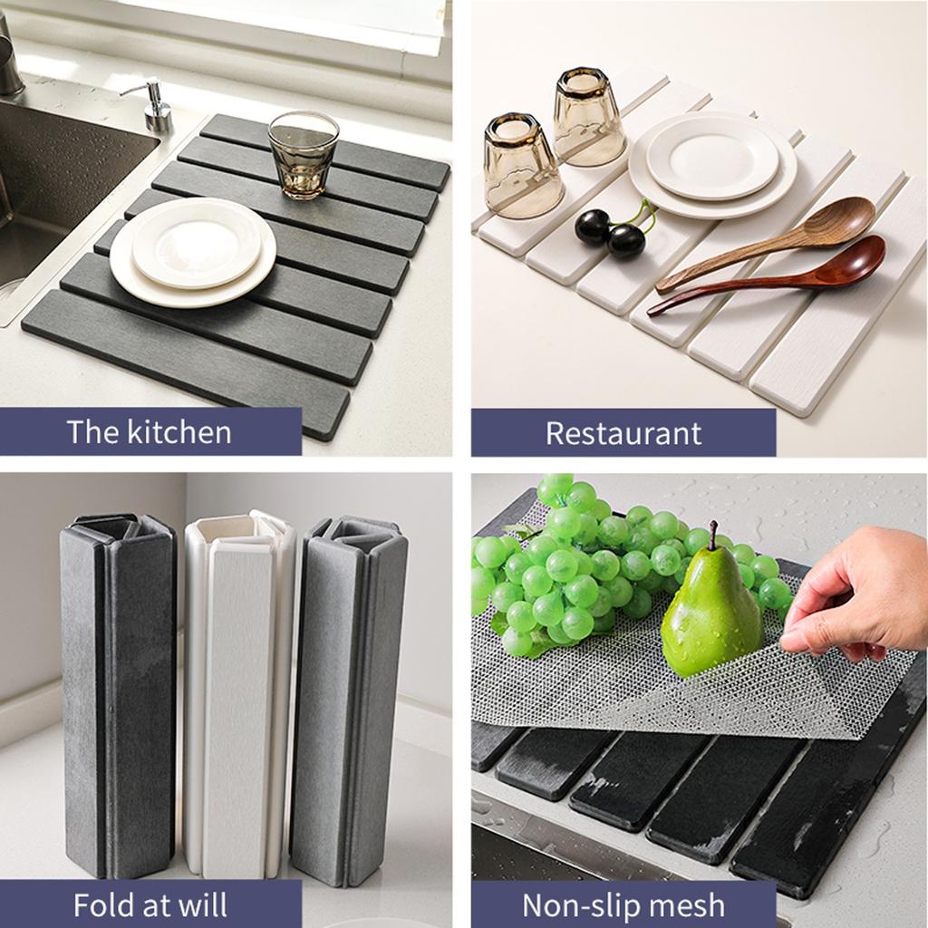 15.74 Inch Diatomaceous Earth Tableware Drying Mat Foldable Dish Mat Kitchen Bathroom Multi-function Countertop Absorbent Mat