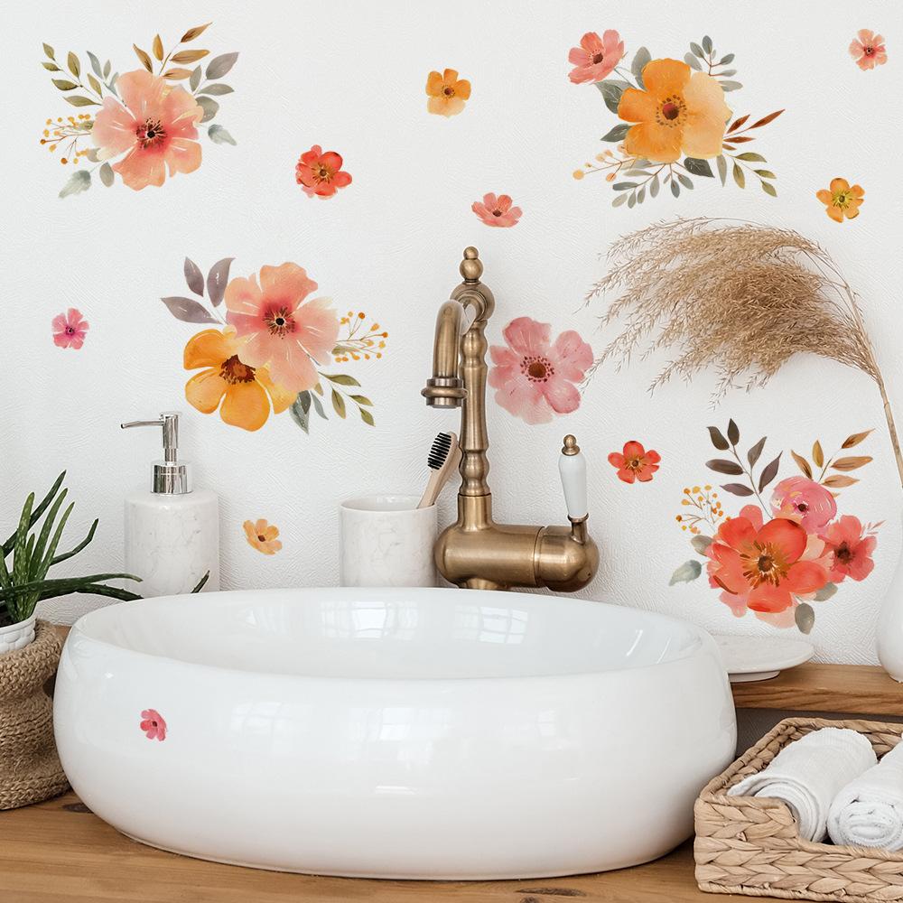 Painted Healing Flower Clusters for Bedroom and Bathroom Wall Decoration and Beautification Stickers