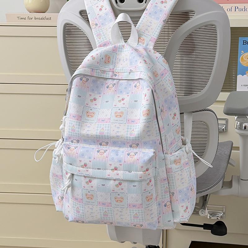 Schoolbag Gentle and Sweet Wind Soft Fufu Cartoon Printed Backpack Japanese Soft Cute Girl Summer Trip Cute Little Backpack