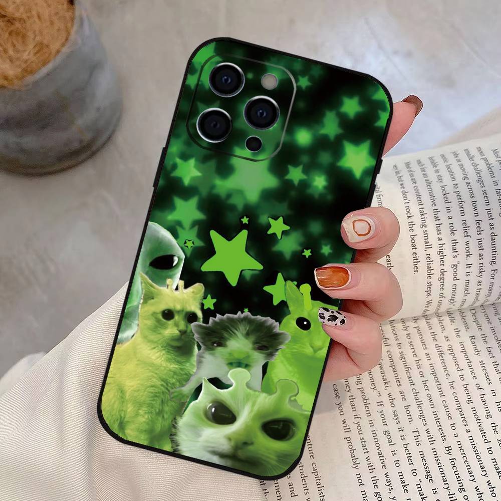 

A-alien cat Phone Case For iPhone 17,16,15,14,13,12,11 Plus,Pro Max,XS,Soft Silicone Black Cover iPhone12