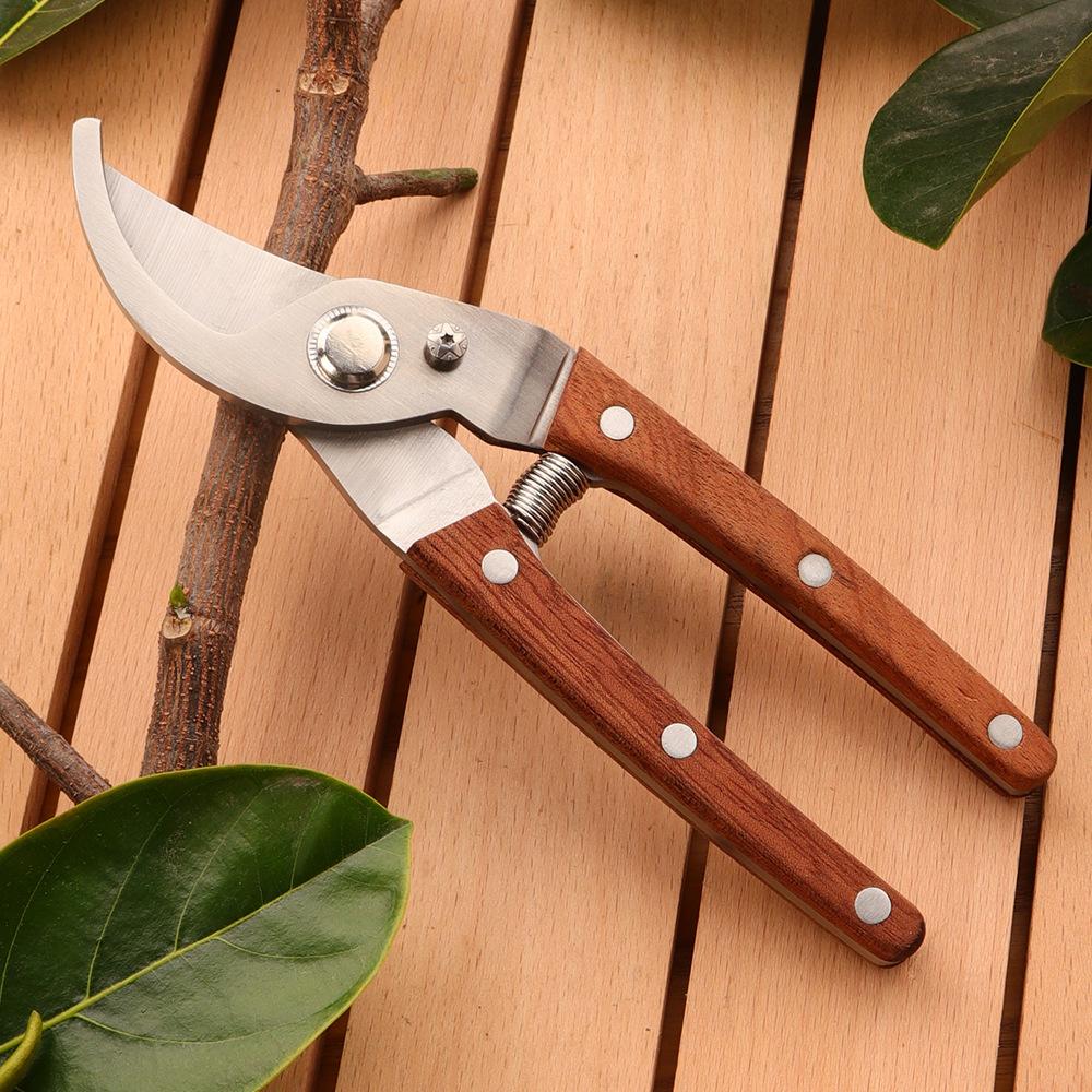 Solid Wood Non-Slip Pruning Shears Carbon Steel Sharp Curved Pruners for Heavy-Duty Garden Grafting & Thick Branch Cutting