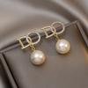 Luxury Crystal Pearl Gold Color Drop Earrings For Women Girl  Elegant Personality Shiny D Letter Earring Fashion Jewelry