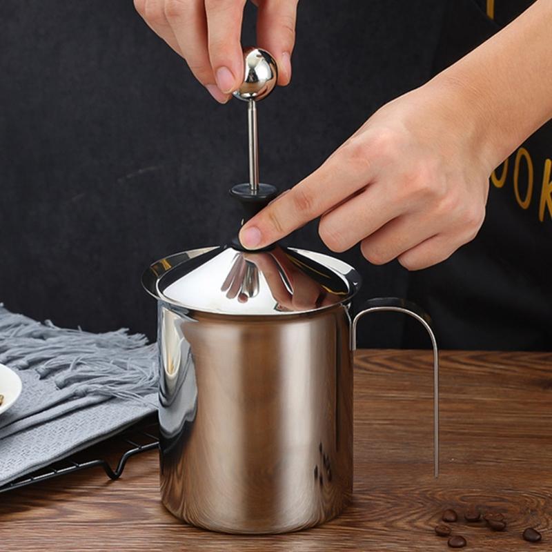 Nonrust Steel Manual Milk Frother Double Layer Whisks For Homemade Coffee No Electricity Need Portable Design