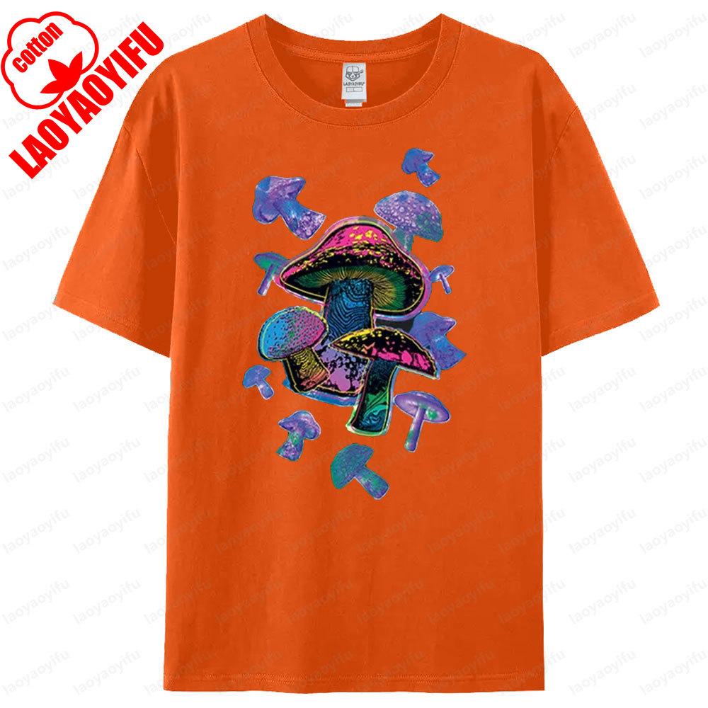 Colorful Mushrooms TShirt Rave Hippie Festival Magic Trippy Shirt Psychedelic Party Nature Plants Forest Tee Men Cotton Shirt