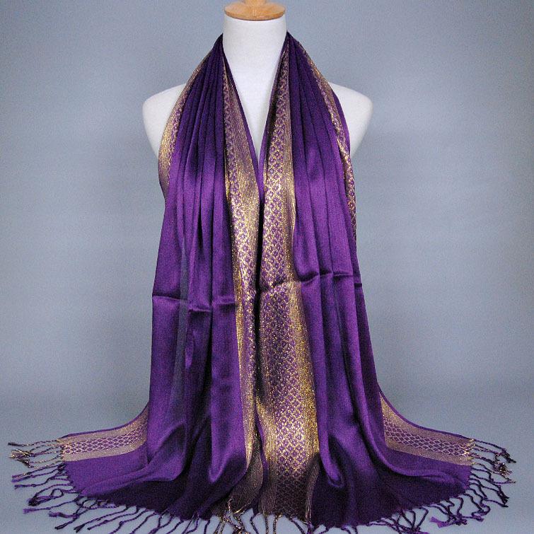 Monochrome Cotton and Linen Tassel Golden Silk Fashion Shawl Spring and Autumn Dual-purpose Scarf Headscarf