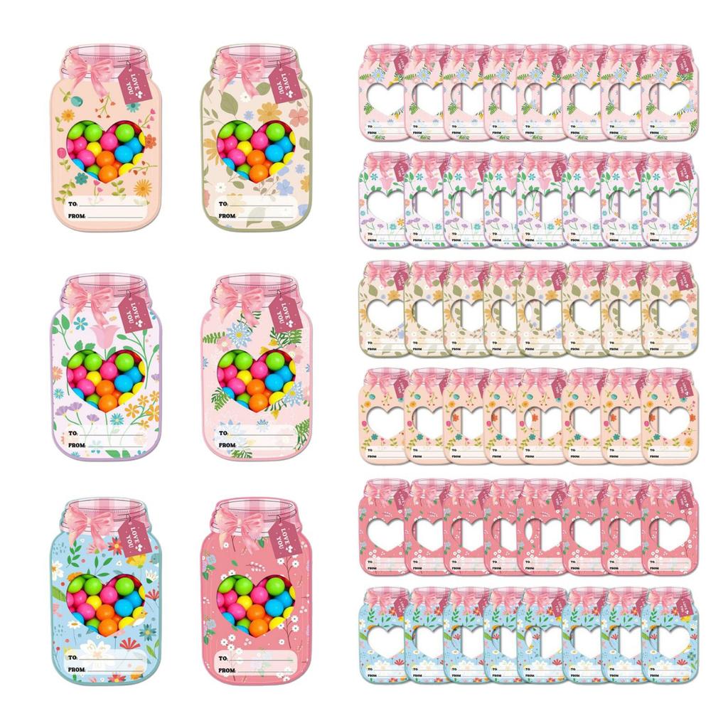 Candy Jar Paper Greeting Cards with Clear Seal Bag for Kid Birthday and Student Classroom Valentines Gift Exchanging